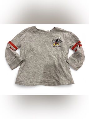 Disney KIDS Gray Long Sleeve Tee with Red Stripe Sleeve and Mickey Accent